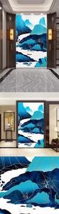 藏蓝色新中式山水中国风装饰画图片