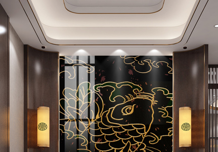 中式时尚艺术金色锦鲤装饰画图片