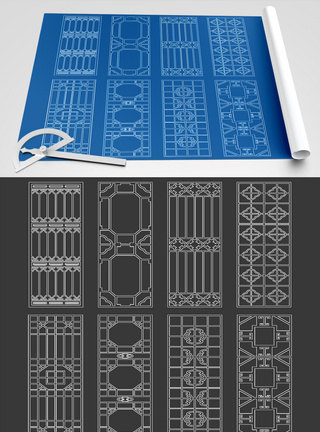 300中式屏风CAD图纸图片