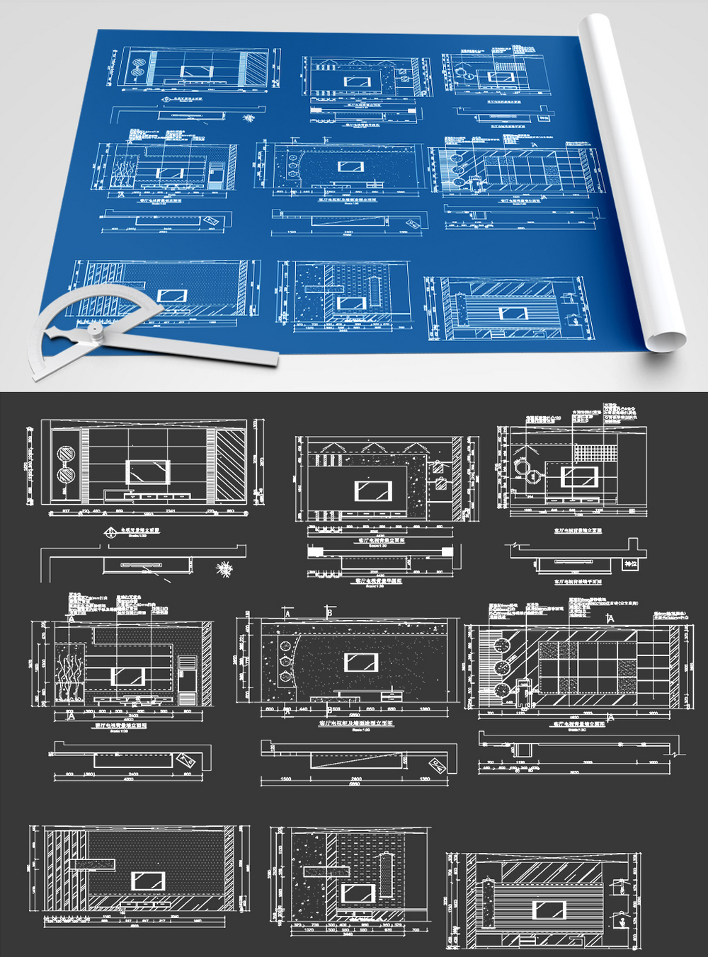 电视墙背景墙cad图纸图片素材