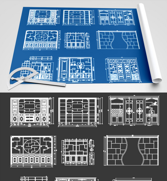 室内博古架CAD图纸素材图片