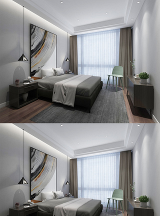 现代北欧简约卧室空间设计图片