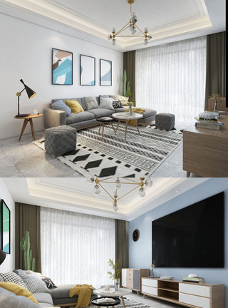 2020年白色背景北欧家装客厅效果图设计图片