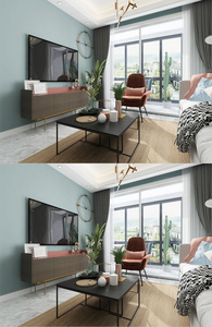 北欧风蓝色客厅设计图片