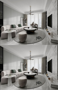 现代简约黑白色系家居客厅设计图片