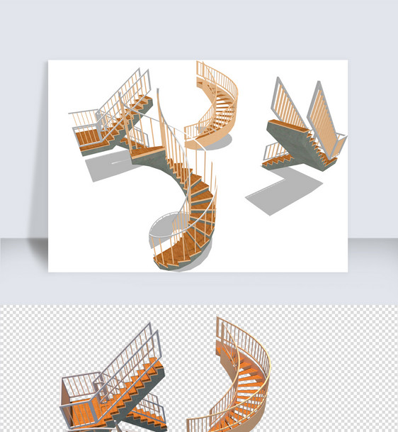 SU楼梯su模型建模与渲染图SU模型图片