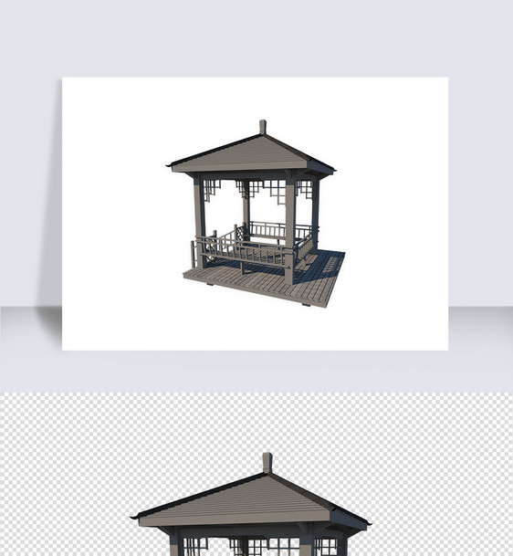 古建筑亭子su模型图片