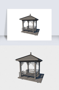 古建筑亭子su模型图片