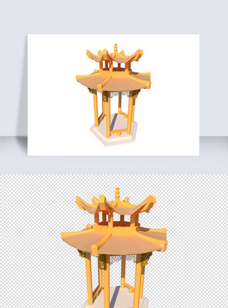 古建筑亭子su模型图片