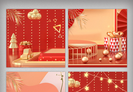 红色立体C4D圣诞促销主图背景图片