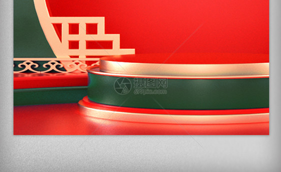 红色喜庆C4D年货节新春主图背景图片