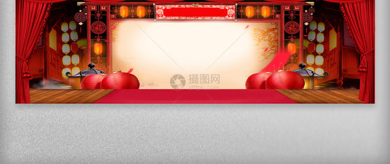 红色喜庆新年质感淘宝banner网页模板图片