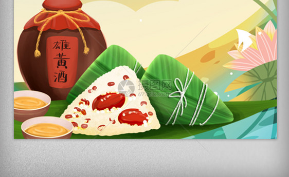 绿色清新端午节粽子主图背景图片
