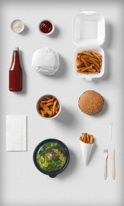 简约白色快餐餐具VI样机模板图片