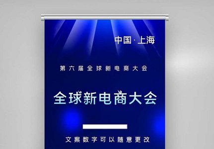 简约全球新电商大会会议X展架图片