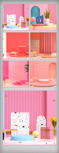 粉色时尚C4D主图背景电商促销模版图片
