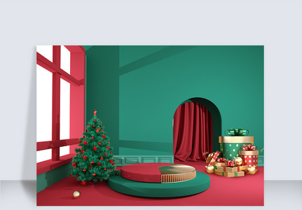 红绿色喜庆圣诞节背景行业通用电商促销模版图片