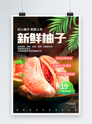 新鲜红心柚子上市促销宣传海报图片