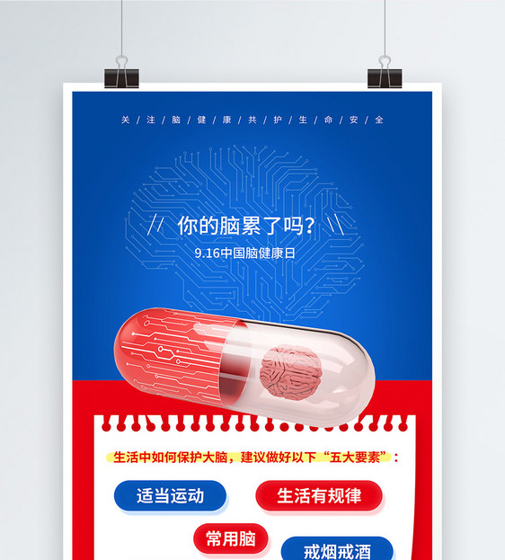 中国脑健康日节日宣传海报图片