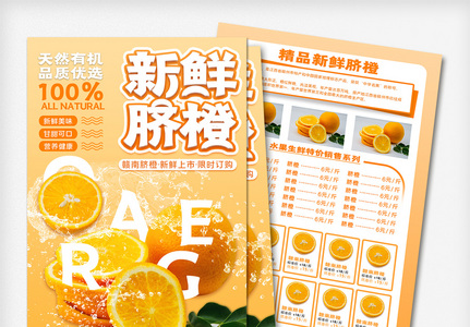 橙色新鲜赣南脐橙新鲜上市宣传单图片