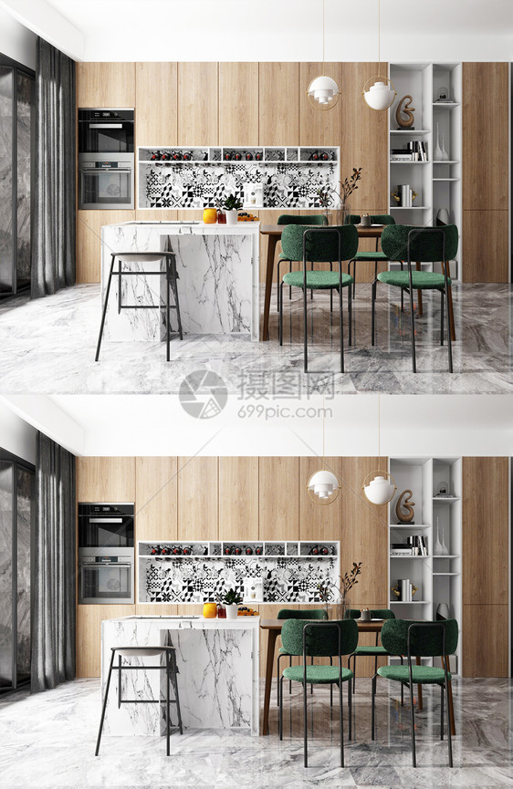 北欧家居厨房餐厅效果图设计图片