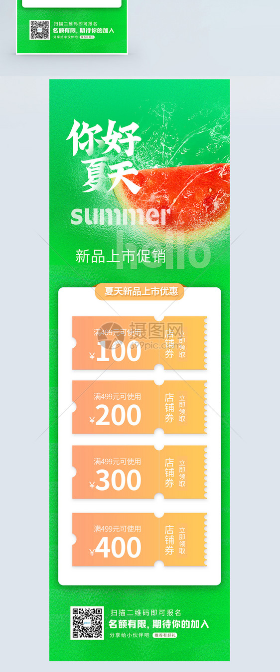 夏天你好西瓜营销长图图片