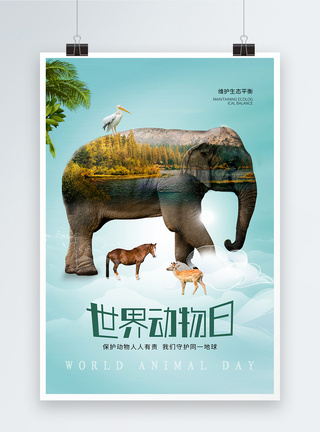 国家级自然保护区时尚简约世界动物日海报模板