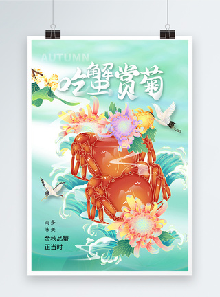 国潮风吃蟹赏菊海报图片