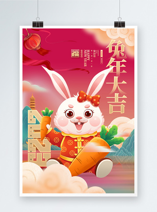 二零二三国潮风创意2023兔年大吉兔年新年春节海报模板
