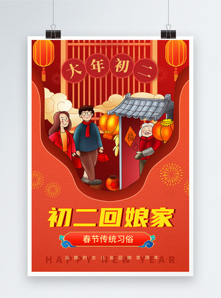 剪纸风喜庆春节习俗系列海报5图片