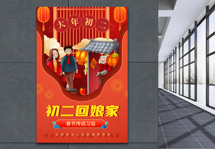 剪纸风喜庆春节习俗系列海报5图片