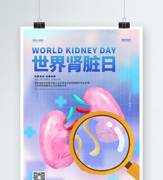 简约蓝色世界肾脏日公益宣传海报设计图片
