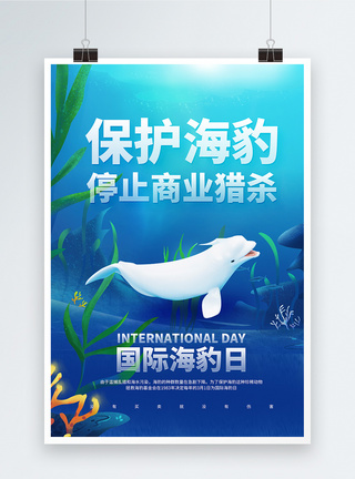 国际海豹日保护动物公益宣传海报图片