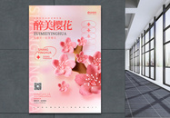 粉色毛绒风唯美赏樱花宣传海报设计图片