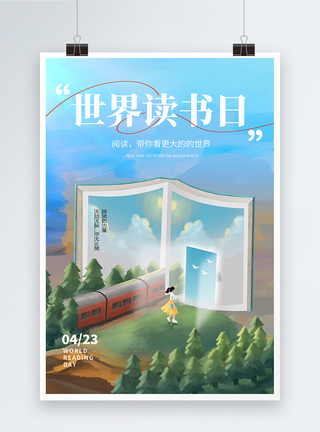 雨中的森林创意插画世界读书日海报模板