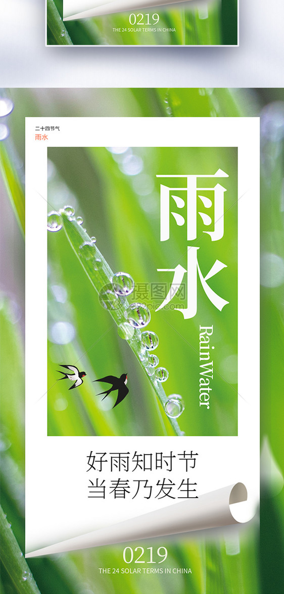 雨水节气创意全屏海报图片