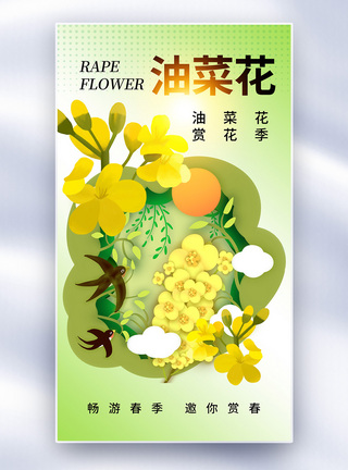 清新简约油菜花赏花全屏海报图片