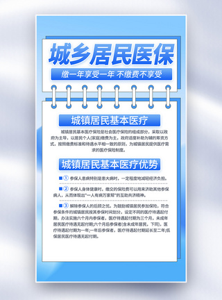 孟菲斯背景城镇居民基本医疗保险医疗科普宣传全屏海报模板