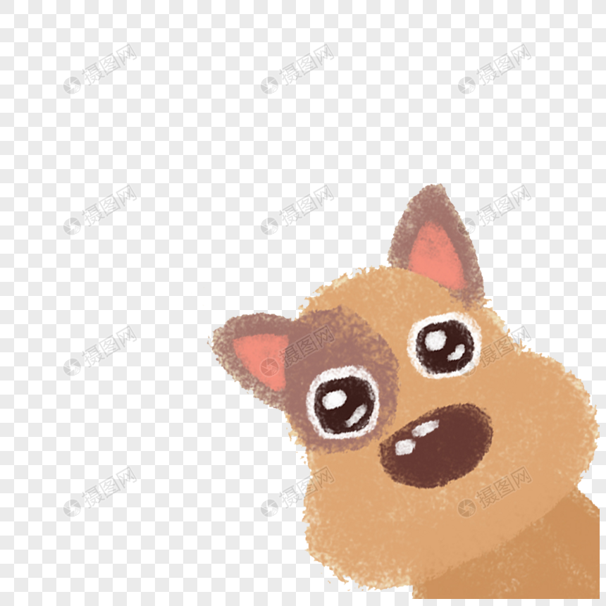 免抠元素 手绘/卡通元素 可爱的狗 一只探出头的小狗.