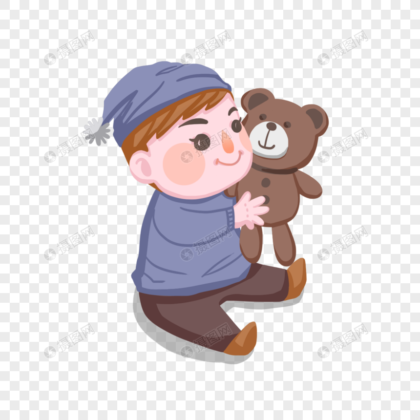 抱玩具熊的男孩