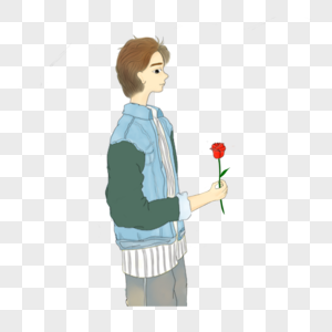 卡通帅哥带玫瑰花图片图片