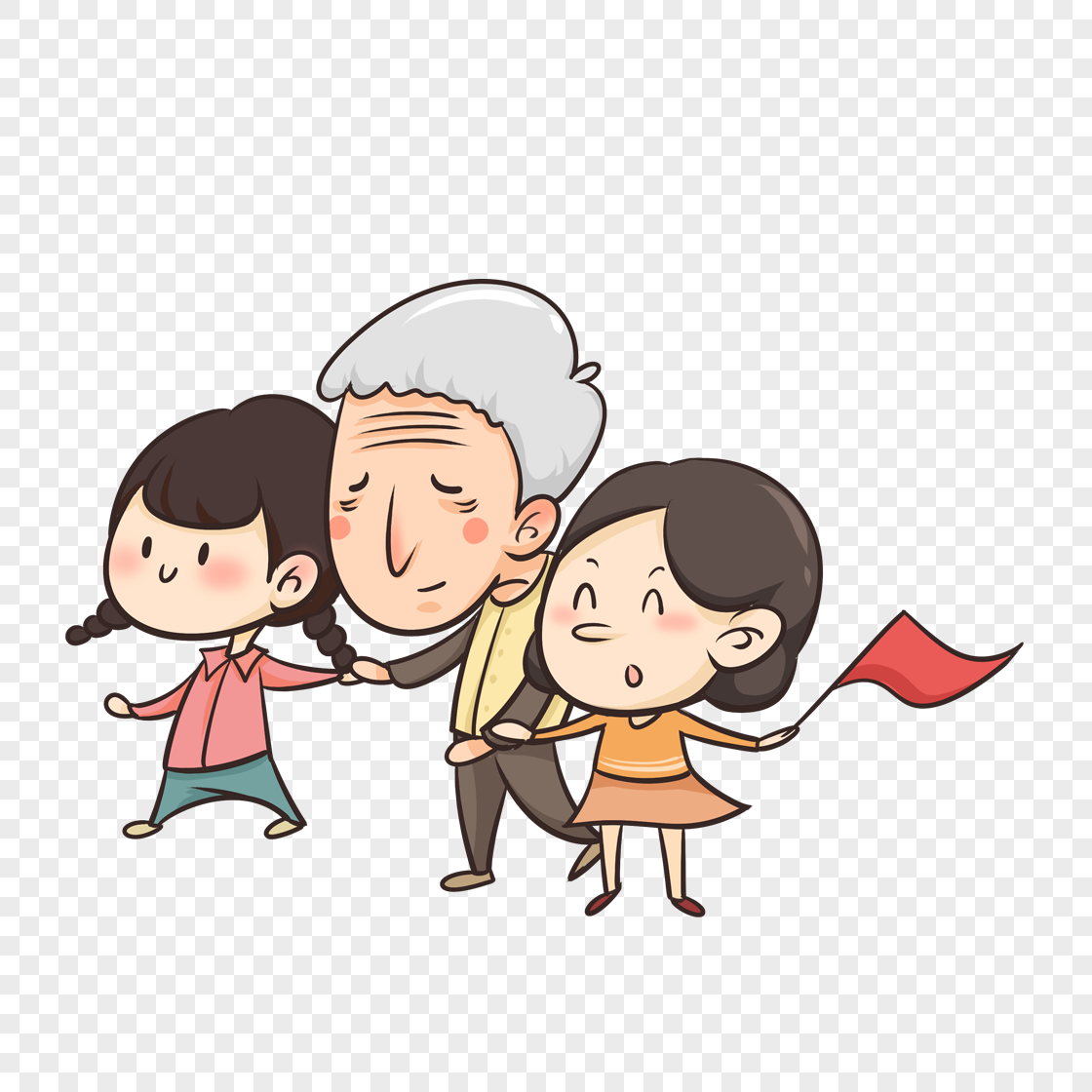 图片 素材 手绘/卡通元素 扶爷爷过马路.