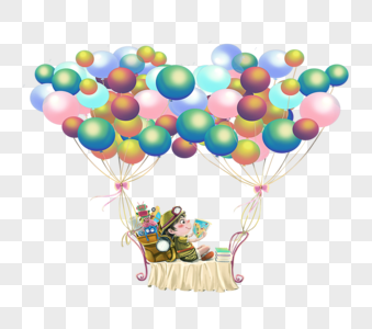 气球带着旅游飞行的小孩儿高清图片