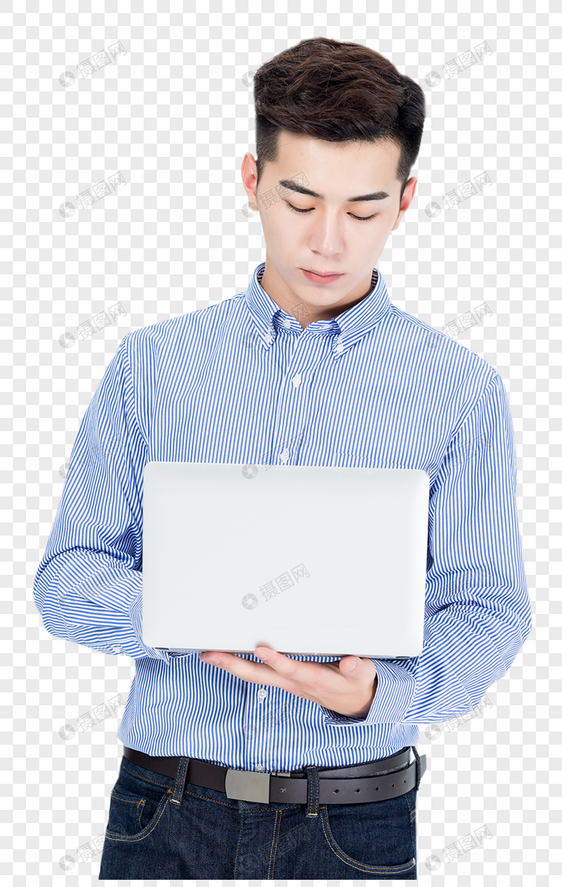 商务男士手拿笔记本电脑图片