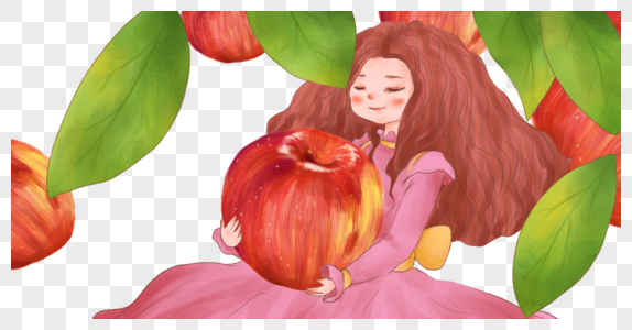 抱着苹果的女孩高清图片