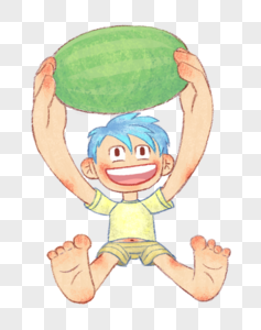 高清图片手绘抱瓜小孩高清图片羊角瓜高清图片2019新年