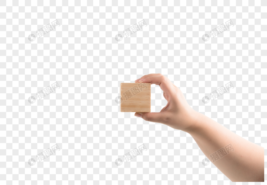 手拿立体几何正方体木头图片