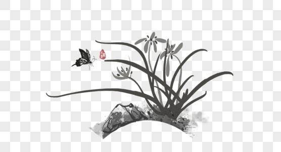 水墨兰花背景素材蝴蝶高清图片