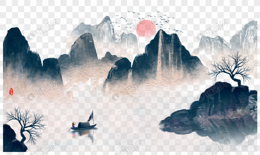 中国风山水水墨画元素素材下载-正版素材400209510-摄图网