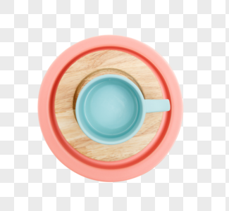 粉色塑料盘原木色木盘蓝色勺子元素图片
